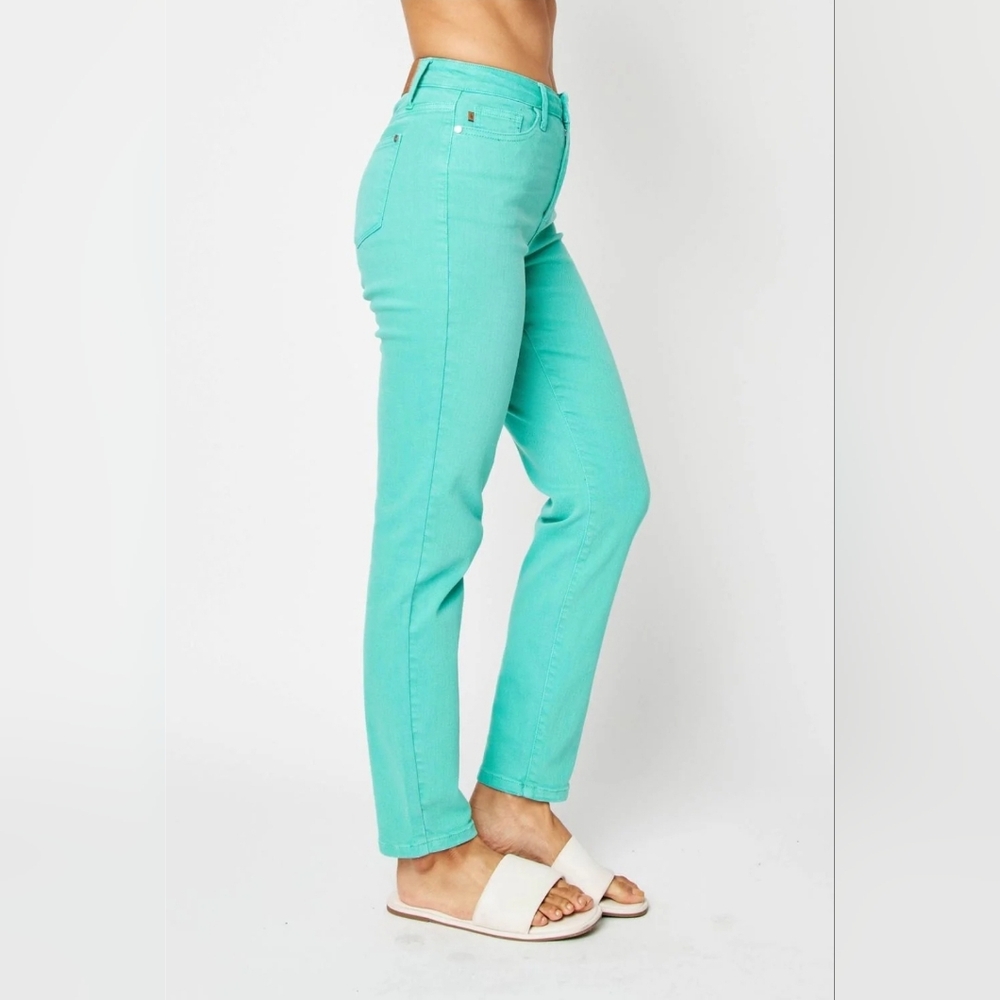 NWT Judy Blue Slim Fit, High Rise Aquamarine Women's Jeans Sz 9 - Picture 3 of 12